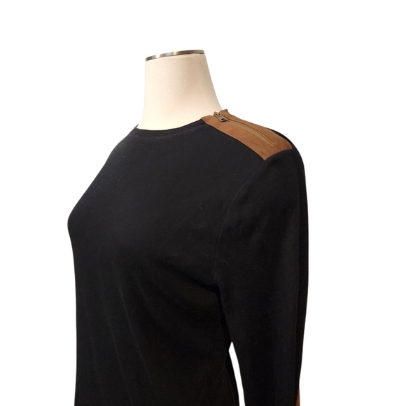 RALPH LAUREN BLACK COTTON TOP W/ CONTRAST ELBOW PATCHES AND SHOULDER ZIPPER XL - Picture 3 of 12
